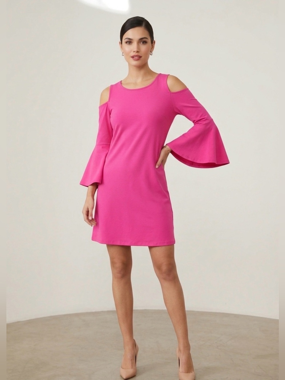 Tyler Böe Hot Pink Cold Shoulder Bell Sleeve Dress - S - Barbiecore